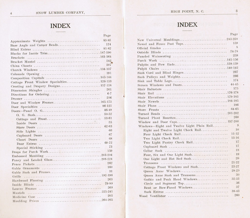 rare softbound 1912 “catalogue of millwork” for snow lumber co., high point, n.c., printed by globe printing co., in oshkosh, wisconsin.