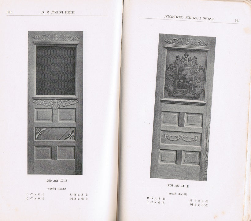 rare softbound 1912 “catalogue of millwork” for snow lumber co., high point, n.c., printed by globe printing co., in oshkosh, wisconsin.