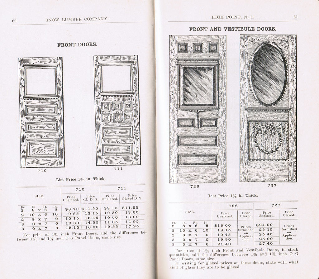 rare softbound 1912 “catalogue of millwork” for snow lumber co., high point, n.c., printed by globe printing co., in oshkosh, wisconsin.
