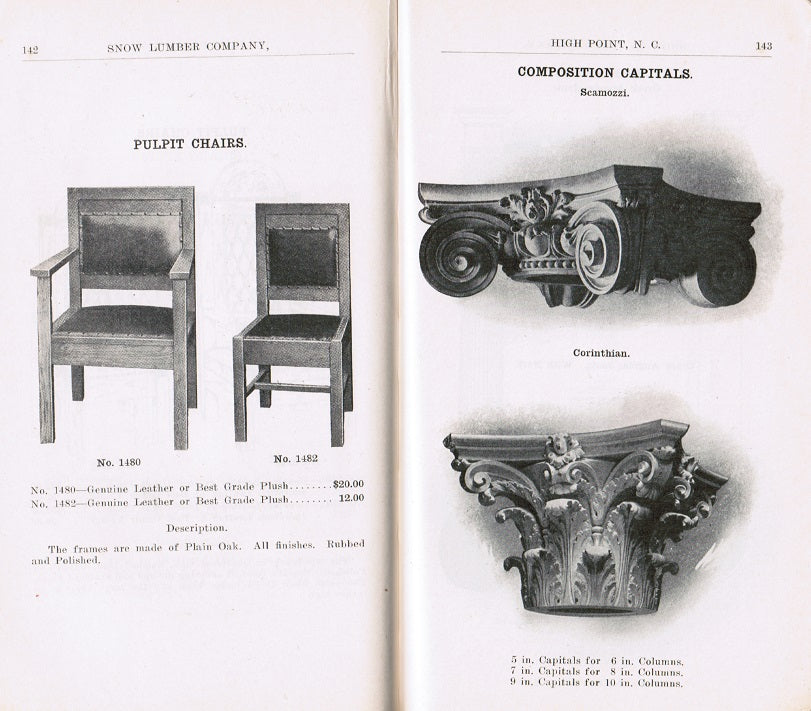 rare softbound 1912 “catalogue of millwork” for snow lumber co., high point, n.c., printed by globe printing co., in oshkosh, wisconsin.
