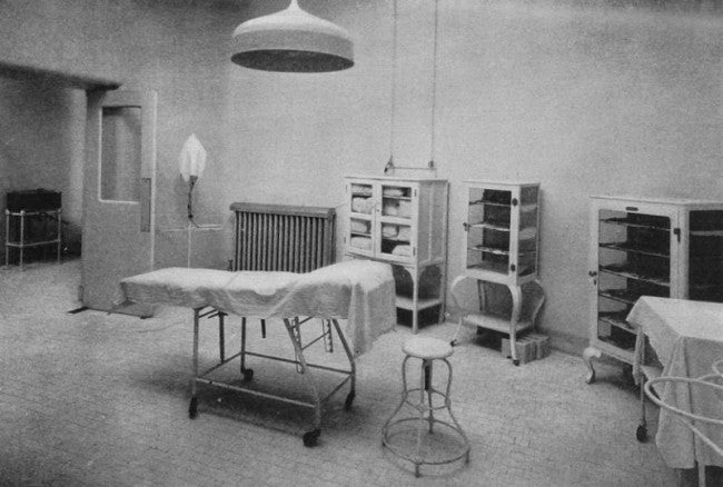 unusual early 1920's antique american medical stationary hospital robust tubular steel operating room work stand with original "sani" white vitreous enameled iron tabletop