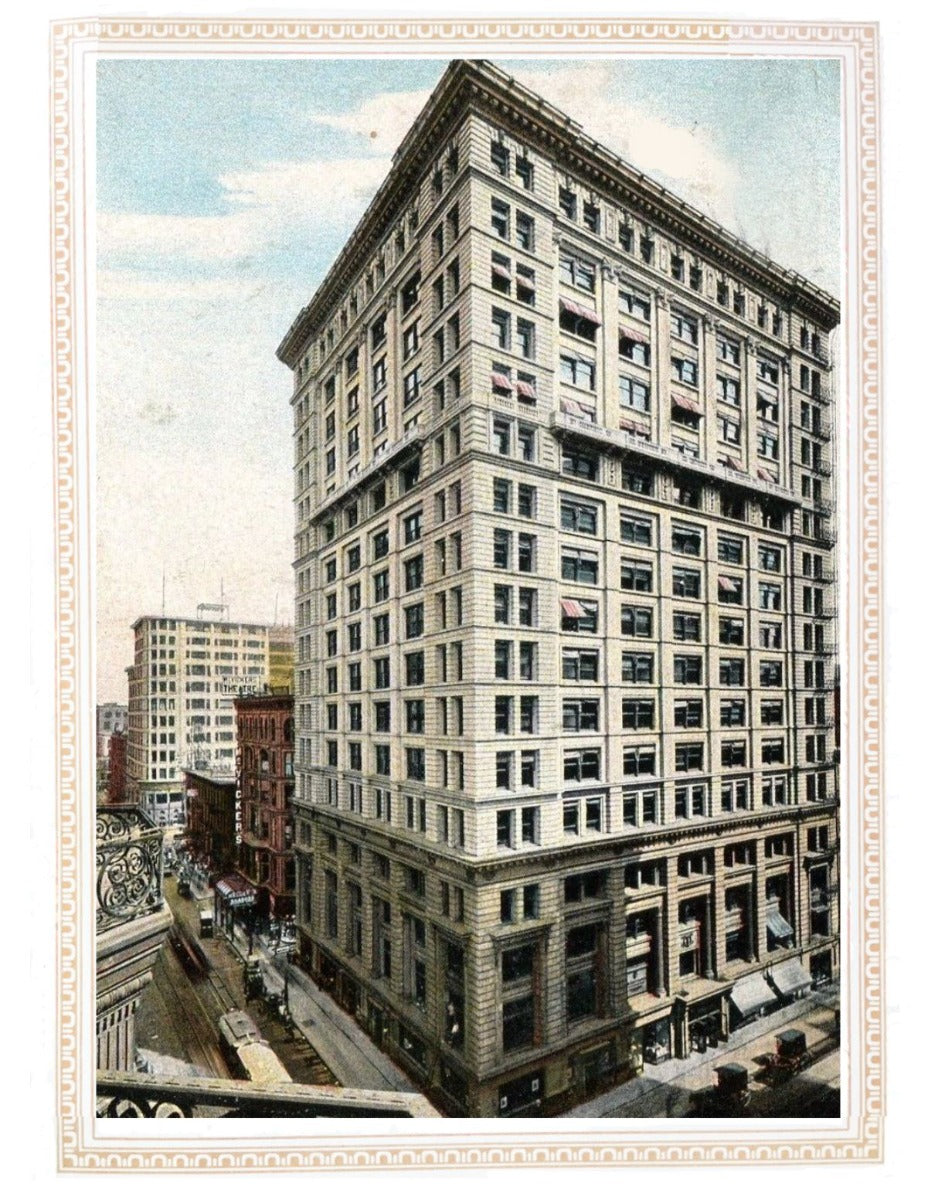 matching set of custom-designed cast brass chicago tribune building passage door backplates and knobs