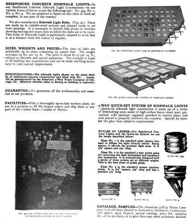 rare all original and completely intact early 20th century reinforced concrete sidewalk solid "no. 4" standard square pendant glass prism