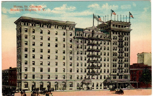 original c. 1930's interior ceiling mount double-sided st. george hotel illuminated sign containing molded glass letters