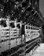 very rare oversized early 20th century new york city subway sub-station open style or "front" switchboard with faux marbleized solid slate insulator back panel