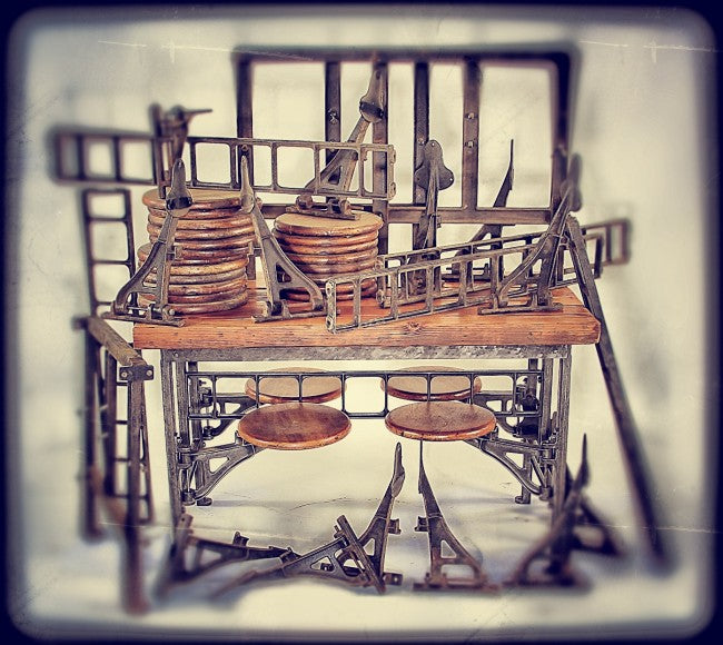 early 20th century antique american industrial maple wood and cast iron factory lunch hall replacement swing-out seat