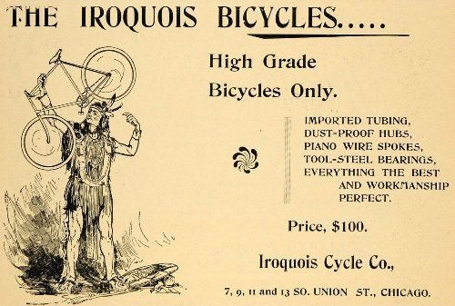 largely intact late 19th century original "iroquois" diminutive sidewalk children's display bicycle with original stamped brass head badge