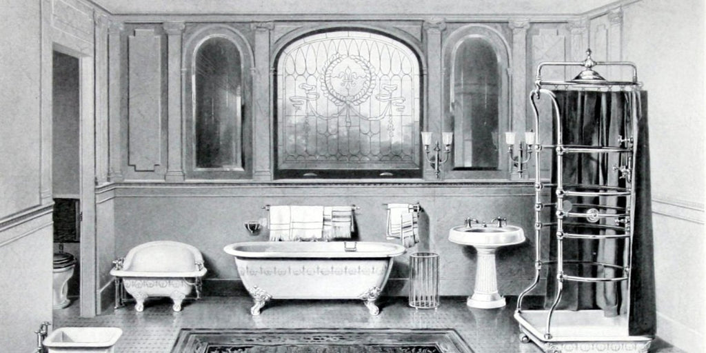 unusual early 20th century highly sought after wall-mount interior residential "needle" type nickel plated tubular brass shower surround with head and valve mixer