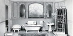unusual early 20th century highly sought after wall-mount interior residential "needle" type nickel plated tubular brass shower surround with head and valve mixer