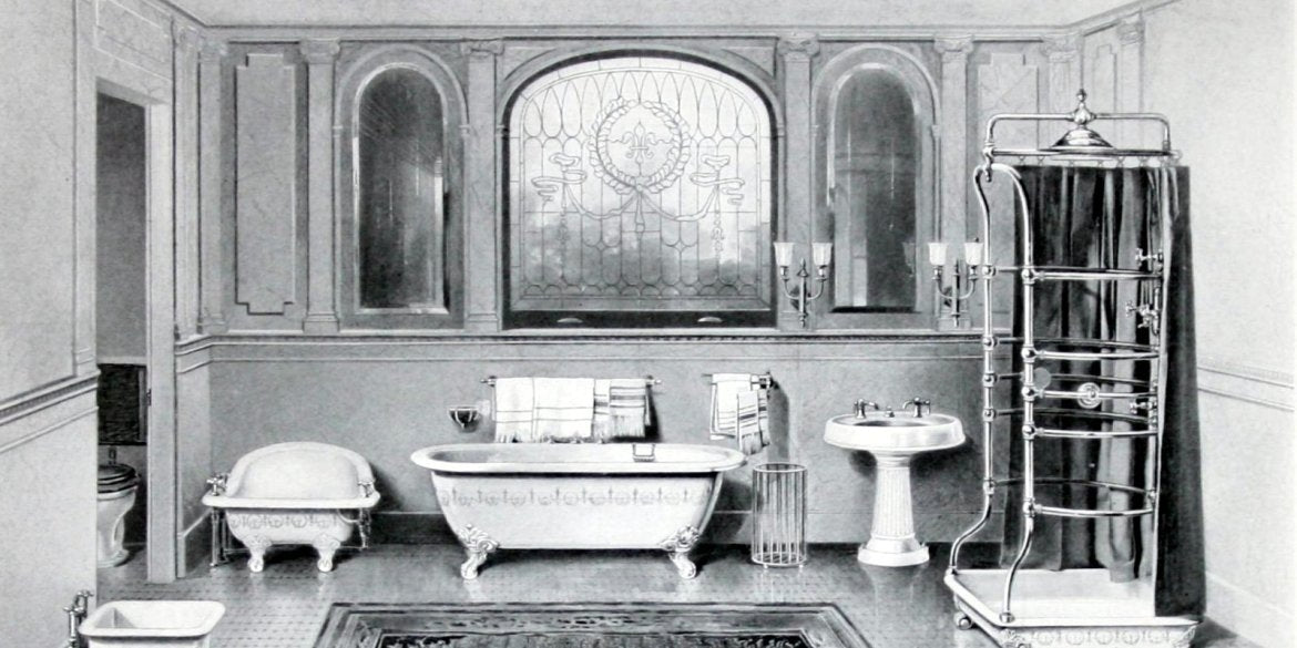 unusual early 20th century highly sought after wall-mount interior residential "needle" type nickel plated tubular brass shower surround with head and valve mixer
