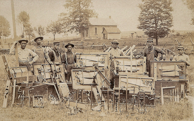 rare civil war-era original american industrial recessed panel oversized residential carpenter's tool chest with old crazed green paint and early sheet metal alteration