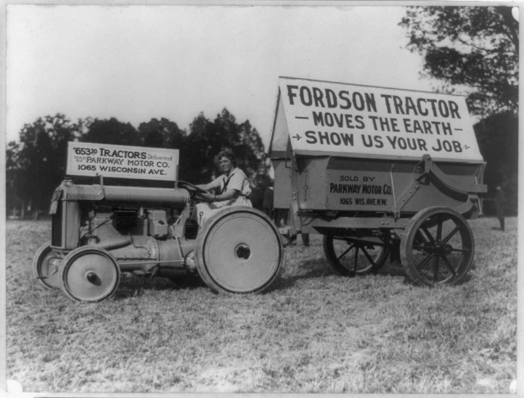 original early 20th century hand-painted pressed and folded steel ""fordson" brand general purpose diminutive tractor tool chest with lockable hasp