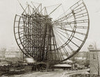 single-sided exceptionally rare 19th century elongated oval-shaped cast iron and pine wood world's columbian exposition ferris wheel mobile construction office "foreman" sign