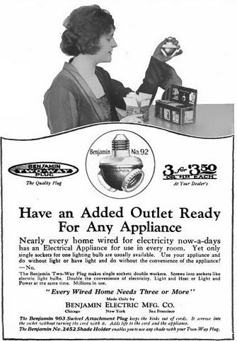set of original early american industrial electric double lamp patented "benjamin" socket clusters with standard edison screw base plugs