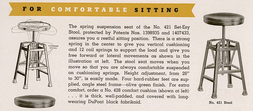 highly sought after c. 1930's american antique medical patented no. 421 "set-ezy" dental stool with unique spring suspension seat