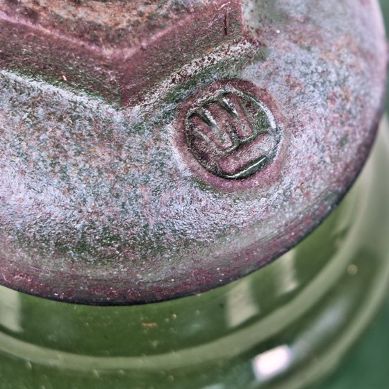 one of three matching early 1920's american antique industrial salvaged green porcelain enameled cold-rolled steel pendant light fixtures with "standard" benjamin reflector