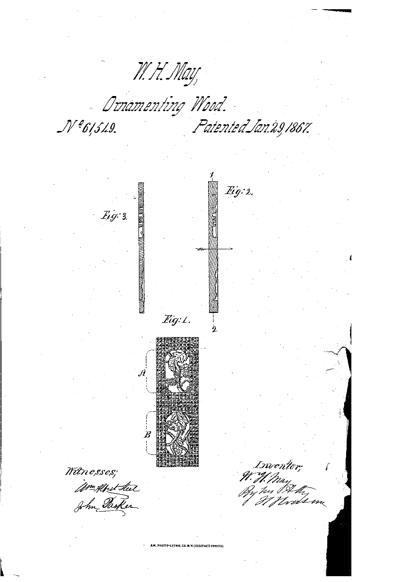 civil war-era original and intact double-sided pressed ornamental wood lightweight salesman sample distributed by the ornamental wood company