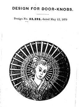 rare 1880s anglo-japanese style cast bronze geisha girl doorknob with matching rosette and keyplate