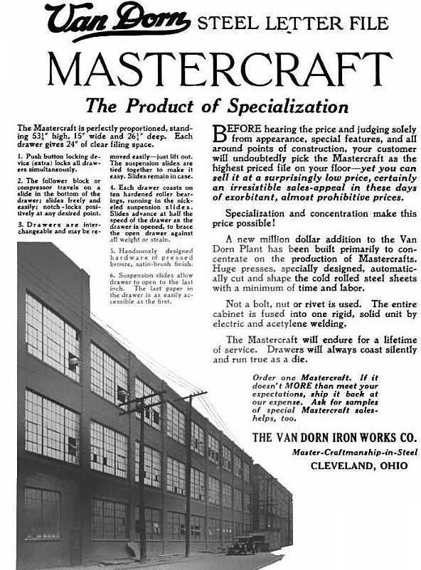 single original and completely refinished antique american industrial c. 1920's chicago factory office three-drawer pressed and folded metal filing cabinet