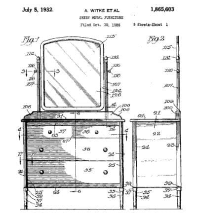 refinished vintage american industrial simmons three-drawer pressed and folded steel lowboy dresser with brushed metal finish