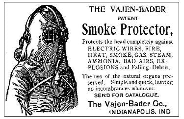 original c. 1900-10 hand-stitched leather vajen-bader "patent smoke protector" fireman helmet with intact mica lenses and badge