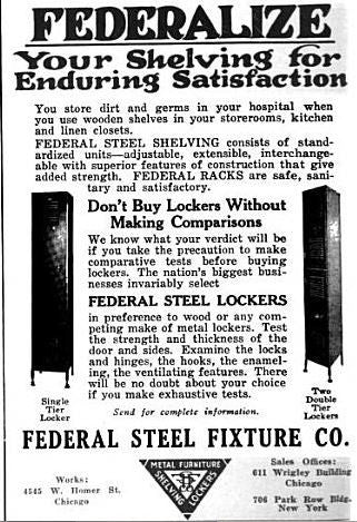 c. early 20th century american industrial federal "expanded metal" or diamond mesh four-unit factory locker with old green paint finish