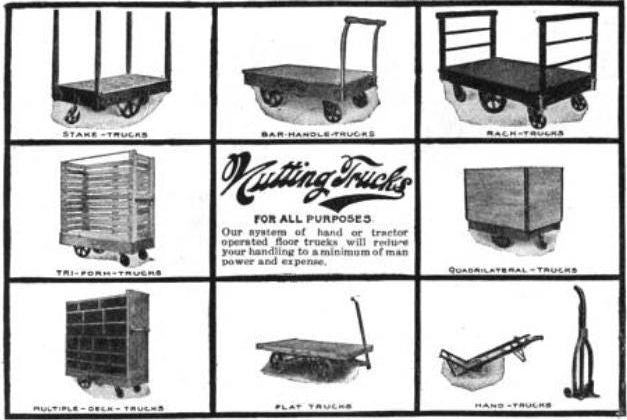 worn and weathered c. 1920's american industrial packaging plant three-sided "nutting" furniture cart with original and intact oversized casters
