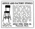 heavily reinforced late 1920's american industrial riveted joint green enameled steel four-legged parisian novelty factory stool with original oak wood seat