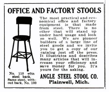 heavily reinforced late 1920's american industrial riveted joint green enameled steel four-legged parisian novelty factory stool with original oak wood seat