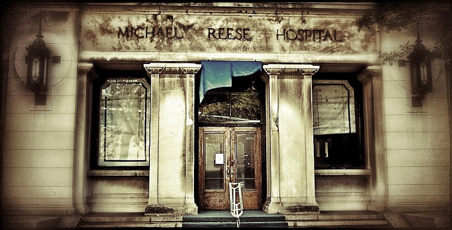 historically-important recovered oversized solid indiana limestone exterior michael reese "old main" hospital deeply incised letter facade name plaque fragment