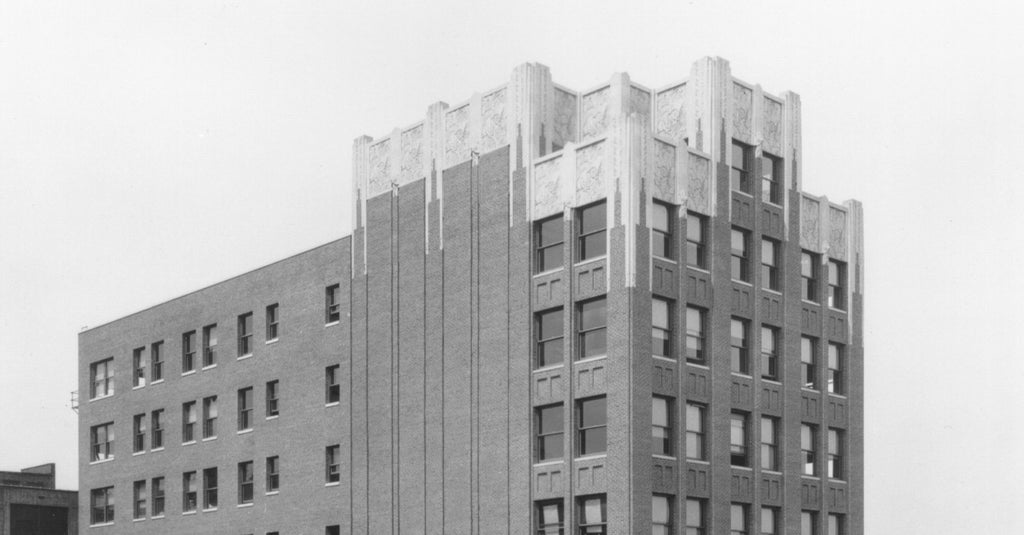 rare american art deco "skyscraper" style ornamental cast bronze kansas city union carbide building doorknob and backplate