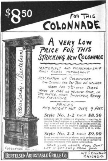matching late of late 19th century american victorian era solid varnished oak wood interior residential columns with ornamental ionic capitals