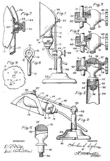 original c. 1912 american industrial ornamental nickel-plated adjustable lyhne portable lamp with weighted cast iron base