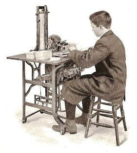 c. 1930's american industrial repurposed heavy duty office addressograph cast iron machine base with small weathered wood tabletop
