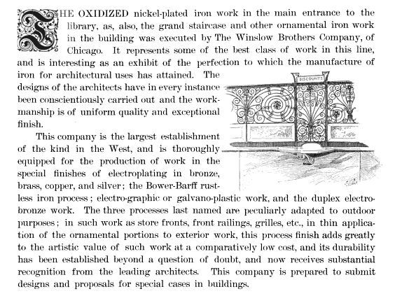 rare museum-quality original 19th century winslow brothers ornamental cast iron minneapolis public library staircase baluster with flanking stanchions