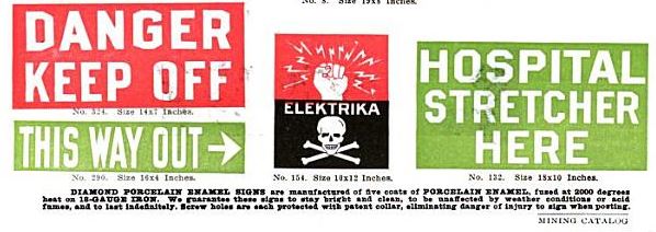 hard to find late 1940's american industrial factory "low voltage" baked enameled steel sign with skull and crossbones