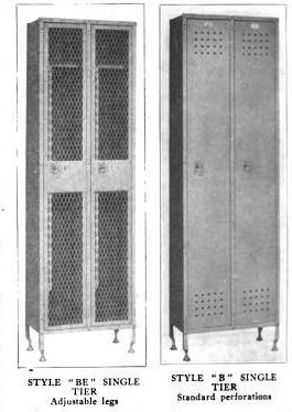 rare c. 1912 original and intact "expanded metal type" steam engine assembly plant three-unit freestanding locker