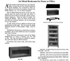 original c. 1950's vintage american industrial heavy duty pressed and folded steel stationary bookcase with metal shelves and sliding glass doors