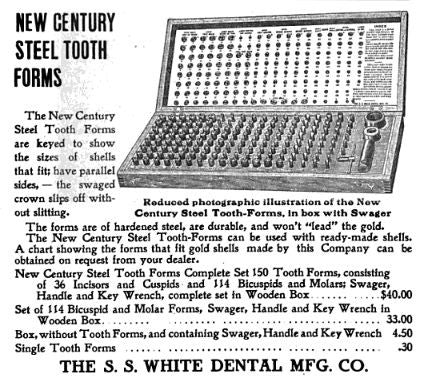 group of early 20th century diminutive antique american medical machined solid steel "s.s. white" human molar tooth forms with integrated shanks