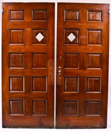 20th century solid walnut theater entrance raised panel doors