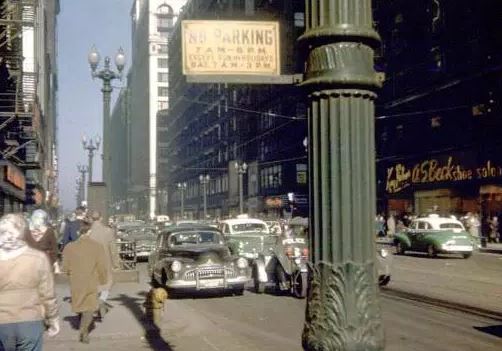 original single-sided heavy gauge die cut steel white porcelain enameled union station city street "no parking" lollipop sign