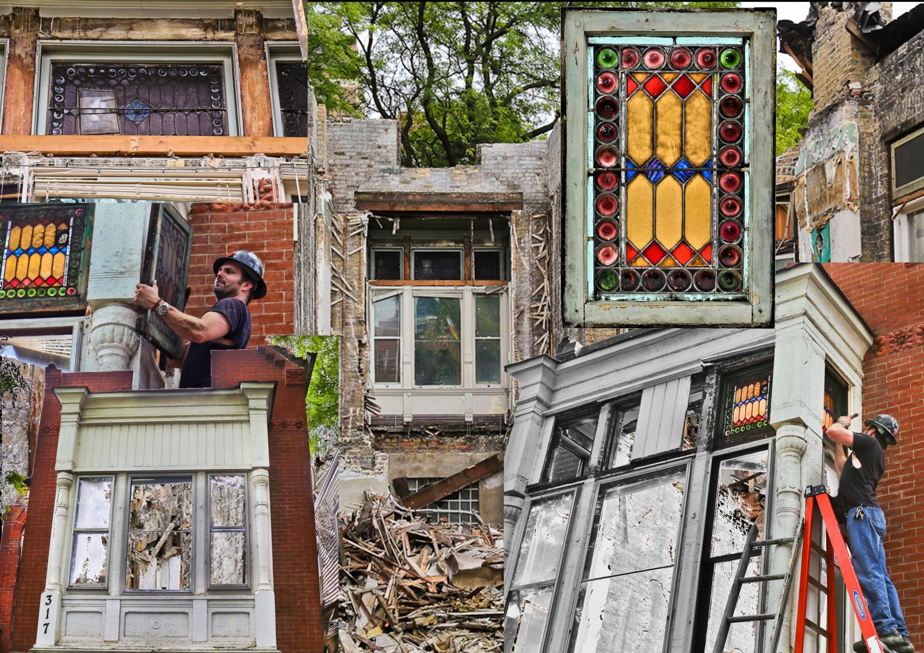 largely intact c. 1884-85 orignal american victorian era richly colored art glass german meeting hall window with centrally located "picket fence" design motif