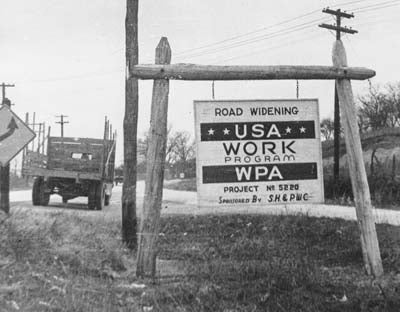 original historically important and highly symbolic c. 1930's american depression era work progress administration jobsite double-sided painted steel sign