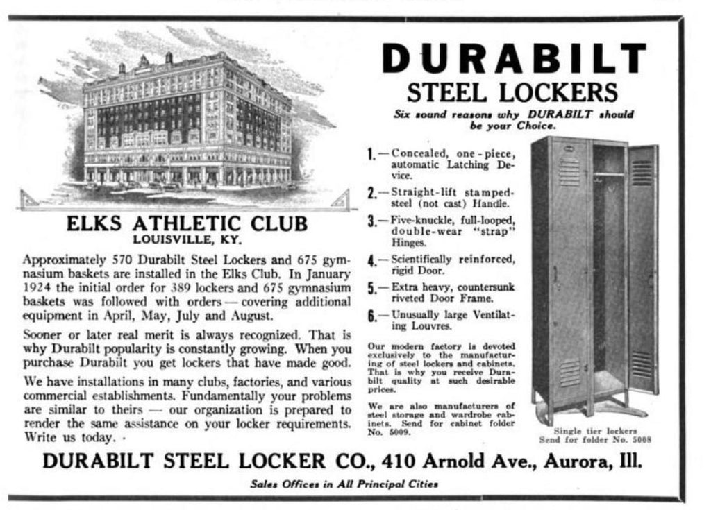 rare early 20th century brushed metal "durabilt" diminutive factory locker with louvered door and slide handle