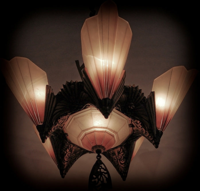 original hard to find american depression era art deco style drop bowl replacement shade for the "brown-tipped" slip shade fixture