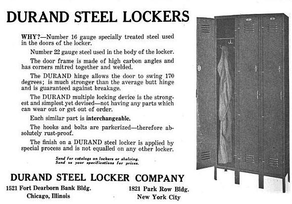 unusual early 1920's swing-out double door riveted and welded joint "durand" chicago athletic club wardrobe locker with louvered vents