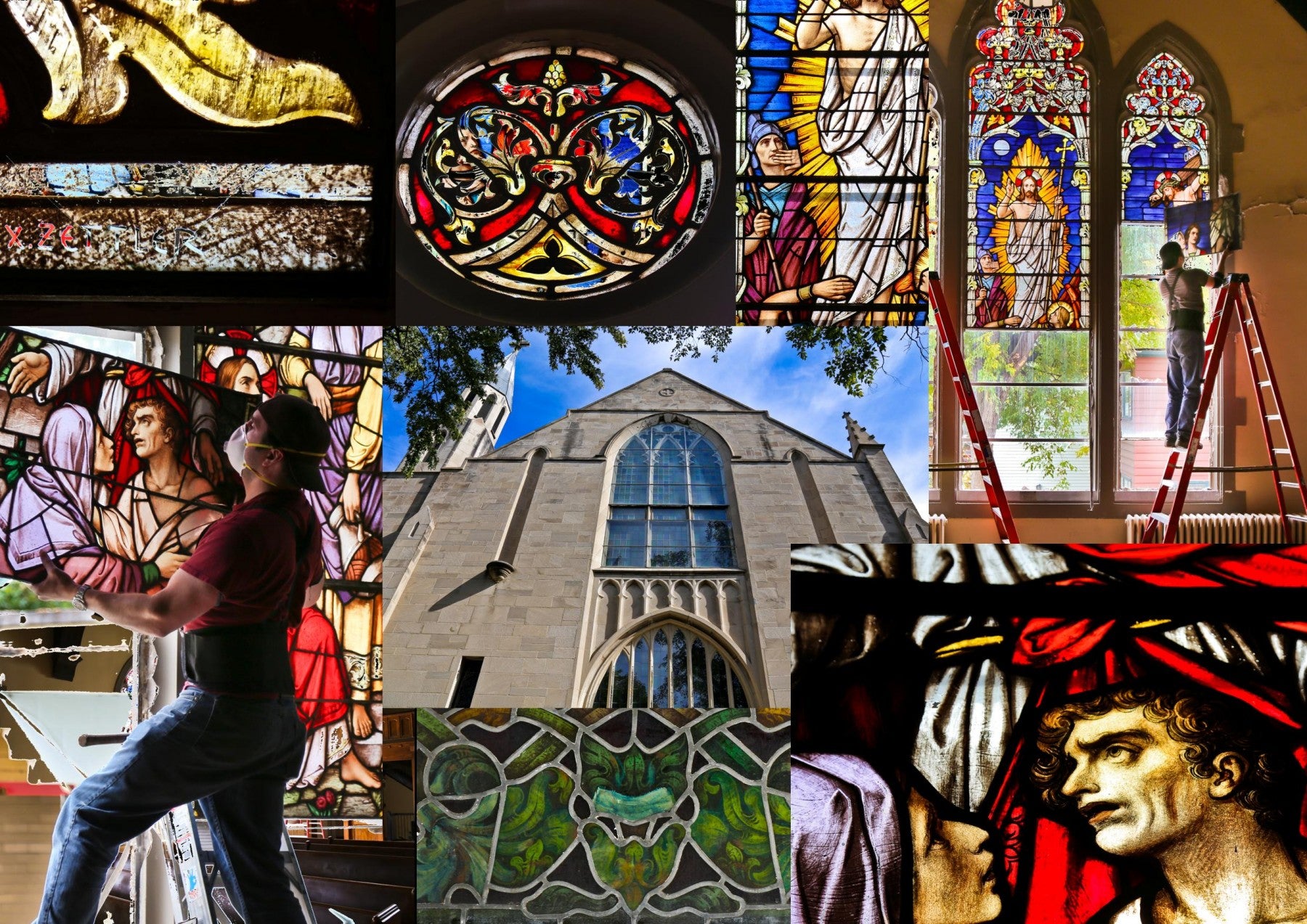 original hand-crafted c. 1929 salvaged chicago park view lutheran church interior solid wood shield with cross accentuated with stenciled gold paint