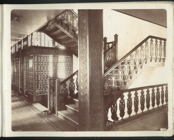 late 1890's historically important original copper-plated ornamental cast iron interior louis sullivan-designed guaranty building staircase baluster