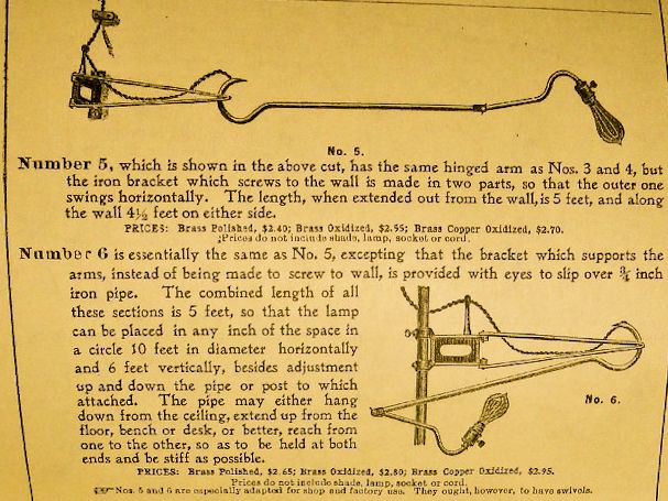 rare c. 1901 early electric american factory hinged cast iron "no. 5" faries bracket lamp with original tubular brass extension arm