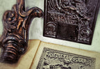original late 19th century heavily oxidized pressed and formed lightweight copper exterior residential figural dragon head gutter spout